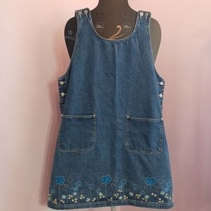 Vintage 90's ERIC CHARLES Denim Jumper Top & Side Buttons Embroidered Hem Sz 1X
